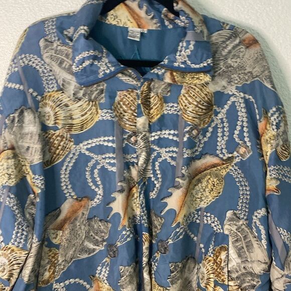CoAco-100% Silk Track Suit jacket-Coastal Blue with shells- Size Large - Picture 2 of 7